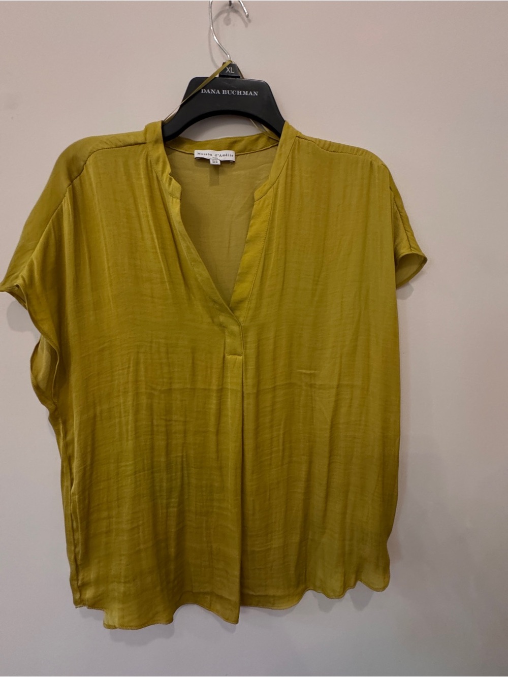 Joie Olive-Chartreuse V-Neck Short Sleeve Blouse